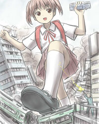  bad_id bad_pixiv_id copyright_request destruction energy_gun female giant giantess kneehighs manzi mary_janes open_mouth ray_gun shoes short_twintails skirt socks solo twintails weapon 