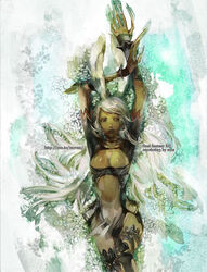  animal_ears armor breasts dark-skinned_female dark_skin female final_fantasy final_fantasy_xii fingernails fran_(ff12) long_hair medium_breasts mos navel photoshop_(medium) rabbit_ears revealing_clothes solo viera white_hair 