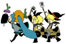  1boy 2girls bad_id bad_pixiv_id blonde_hair blue_hair brother_and_sister closed_eyes halloween hatsune_miku kagamine_len kagamine_rin long_hair multiple_girls siblings thighhighs todoroki_sora twins vocaloid 