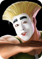  1boy aiin bakatono-sama blonde_hair commentary_request eyebrows flattop guile makeup male_focus photoshop_(medium) sakkan shimura_ken solo street_fighter 