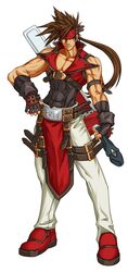  1boy absurdres fireseal guilty_gear highres male_focus ninnin_(shishitou) non-web_source official_art sol_badguy solo sword weapon 