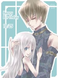  1boy bad_id bad_pixiv_id blue_eyes brown_eyes brown_hair female happy hug kaiba_seto kisara_(yu-gi-oh!) long_hair nakiha smile white_hair yu-gi-oh! yu-gi-oh!_duel_monsters 