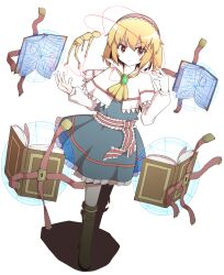  7stride alice_margatroid ascot bad_id bad_pixiv_id blonde_hair book boots brooch brown_eyes drawing_mannequin dress female full_body hairband highres jewelry keyhole magic_circle open_book short_hair simple_background skirt skirt_set solo standing touhou white_background 