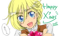  1boy 2007 artist_request blonde_hair blue_eyes christmas clovis_la_britannia code_geass gift lolicon lowres male male_focus merry_christmas present rocco solo source_request young younger 