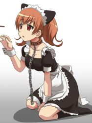  amagami awa blush bondage breasts brown_hair chains collar female inu_x_boku_ss maid nakata_sae roromiya_karuta slave solo twintails 