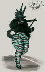  2021 anthro ar-15 assault_rifle black_body black_fur blood blood_on_clothing bodily_fluids bodysuit breasts canid canine canis clothed clothing colt_m607 dubmare eyewear female fingers footwear full-length_portrait fur gun hi_res high_heels jacket lips m16 mammal platform_footwear platform_heels portrait ranged_weapon rifle signature skinsuit sligarthetiger solo standing sunglasses thick_bottom_lip thick_thighs tight_clothing topwear weapon wide_hips wolf 