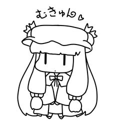  chibi commentary_request female greyscale hat long_hair monochrome patchouli_knowledge solo tdk touhou translated 