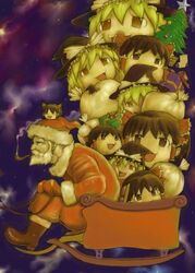  1boy beard christmas commentary_request facial_hair hakurei_reimu jeet kirisame_marisa santa_claus touhou yukkuri_shiteitte_ne 