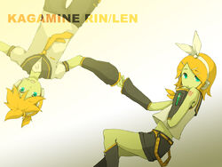  1boy aqua_eyes bad_id bad_pixiv_id blonde_hair brother_and_sister female holding_hands kagamine_len kagamine_rin name_(sh) short_hair siblings twins vocaloid 