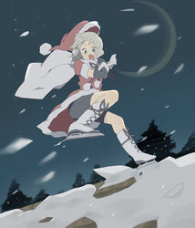  bike_shorts christmas commentary_request female hat hayato_(meromoni) original santa_costume santa_hat skating snow solo 