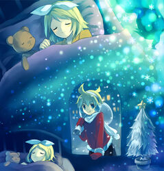  1boy bad_id bad_pixiv_id brother_and_sister christmas female hamamo kagamine_len kagamine_rin photoshop_(medium) santa_costume siblings twins vocaloid 