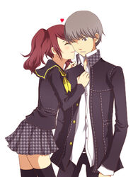  1boy bad_id bad_pixiv_id chisa_(koimo) female kissing kujikawa_rise narukami_yuu persona persona_4 school_uniform thighhighs yasogami_school_uniform 