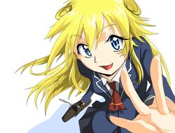  blonde_hair blue_eyes cleo_everlastin commentary_request female long_hair majutsushi_orphen open_mouth school_uniform solo yuuki_(yuuki333) 