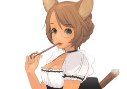  animal_ears blue_eyes breasts brown_hair choker cleavage copyright_request female glasses kiriman_(souldeep) medium_breasts solo 