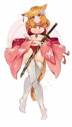  animal_ears blonde_hair bra breasts cat_ears commentary commission ear_ribbon facial_mark female final_fantasy final_fantasy_xiv flower frown hair_flower hair_ornament holding japanese_clothes katana kimono large_breasts long_hair looking_at_viewer miqo&#039;te mizu_fei panties pink_eyes pink_flower pink_kimono red_bra red_panties red_ribbon ribbon rirene_rn solo sword thighhighs underwear unworn_kimono warrior_of_light_(ff14) weapon whisker_markings white_thighhighs 