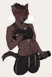  accessory anthro athletic athletic_anthro athletic_female athletic_wear biped black_nose bodily_fluids bottomwear bra breasts breath brown_body brown_fur chest_markings chest_tuft clothing clothing_cord digital_media_(artwork) drawstring dumbbell ear_piercing ear_ring exercise exercise_clothing female fur gradient_hair gulonine hair hair_accessory hair_tie hi_res kasusei mammal maremare markings marten midriff mustelid musteline navel panting pants piercing portrait ring_piercing sei_kasu short_hair simple_background small_breasts solo sports_bra standing sweat sweatpants teeth three-quarter_portrait tomboy tuft underwear unknown_species v-cut weightlifting weights whiskers white_background white_markings workout 