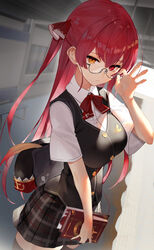  heterochromia hololive houshou_marine megane seifuku sukocchi thighhighs 