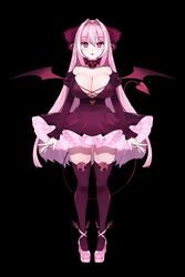  ai_yumeka breasts cleavage demon_wings dress english_commentary female hair_ribbon high_heels highres indie_virtual_youtuber large_breasts multicolored_hair nora_(norabox) official_art open_hands pink_eyes pink_footwear pointy_ears purple_dress red_ribbon ribbon second-party_source solo streaked_hair thighhighs virtual_youtuber white_hair wings 