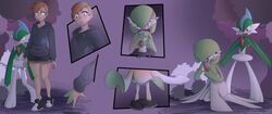  2019 absurd_res before/after_focus blue_eyes blush bottomwear clothing dinodoggo duo ear_piercing female footwear gallade gardevoir generation_3_pokemon generation_4_pokemon green_eyes helen_(h-exe) hi_res hoodie human human_to_humanoid male mammal nintendo not_furry open_mouth piercing pokemon pokemon_(species) red_eyes sequence shoes shorts smile sneakers species_transformation standing surprise topwear transformation transformation_sequence walking 