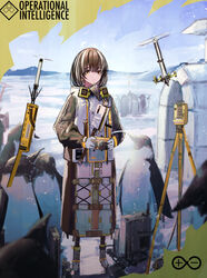  animal antarctica arknights bird black_coat brown_hair camera coat commentary drone earrings female full_body gloves highres holding holding_camera ice_skates igloo jewelry kisaragi_pana long_sleeves looking_at_viewer magallan_(arknights) mask mask_around_neck multicolored_coat multicolored_hair outdoors penguin rhine_lab_logo short_hair skates snow snow_shelter solo streaked_hair theodolite two-tone_coat white_coat white_footwear white_gloves white_hair yellow_eyes 