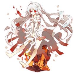  bad_id bad_pixiv_id bare_shoulders black_sclera colored_sclera dress female ghast lava long_hair minecraft personification red_eyes rooseputo_02 solo very_long_hair white_hair 