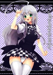  absurdres ahoge bad_id bad_pixiv_id character_name female green_eyes haiyore!_nyaruko-san highres long_hair looking_at_viewer nyarlathotep_(nyaruko-san) open_mouth panties smile solo thighhighs underwear very_long_hair whoosaku 