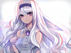  bad_id bad_pixiv_id bracelet female hairband idolmaster idolmaster_(classic) jewelry long_hair pink_eyes ring shijou_takane smile solo very_long_hair white_hair yuura 