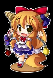  bad_id bad_pixiv_id bow chains chibi faux_figurine female gourd hairbow horns ibuki_suika long_hair open_mouth orange_hair shinjitsu solo touhou yellow_eyes 