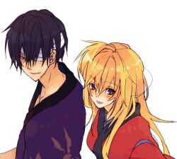  1boy black_eyes black_hair blonde_hair breasts eyepatch female gintama kijima_matako red_eyes takasugi_shinsuke 