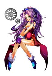  angela_(seiken_densetsu_3) bad_id bad_pixiv_id blush boots breasts choker cleavage female gloves green_eyes k-usagi-000 leotard long_hair medium_breasts photoshop_(medium) pointy_ears purple_hair red_leotard seiken_densetsu seiken_densetsu_3 smile tiara 