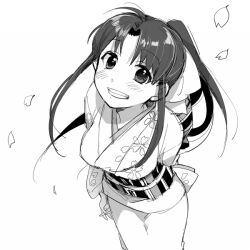  blush breasts female japanese_clothes kamiya_kaoru monochrome rurouni_kenshin 