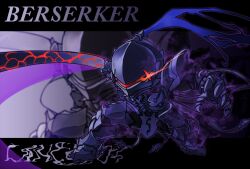  1boy armor berserker_(fate/zero) black_armor character_name chibi commentary_request fate/zero fate_(series) full_armor helmet knight male_focus memento_vivi solo weapon zoom_layer 