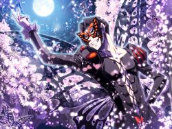  1boy bad_id bad_pixiv_id black_hair busou_renkin butterfly_mask butterfly_wings fabulous grin hand_on_own_hip insect_wings male_focus mask papillon purple_hair smile solo wings ywaka 