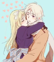  1boy axis_powers_hetalia bad_id bad_pixiv_id belarus_(hetalia) closed_eyes female heart hirosuke_(psychexx) hug long_hair purple_eyes russia_(hetalia) short_hair simple_background 