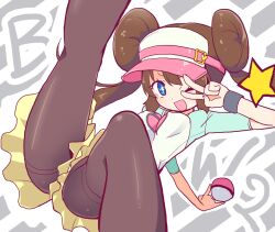  blue_eyes brown_hair erect_nipples homura_subaru mei_(pokemon) mei_(pokemon) pantyhose poke_ball pokemon pokemon_(game) pokemon_bw2 visor wink 