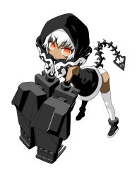  bad_id bad_pixiv_id black_rock_shooter female highres hood hoodie mechanical_arms orange_eyes panties senju_rion short_hair single_mechanical_arm solo strength_(black_rock_shooter) tail thighhighs underwear white_hair white_panties 