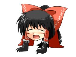  ^_^ black_hair blush bow chigaunsuyo closed_eyes commentary_request female hair_tubes hairbow hakurei_reimu open_mouth portrait prehensile_hair red_bow smile solo sora_no_amagumo touhou yukkuri_shiteitte_ne 