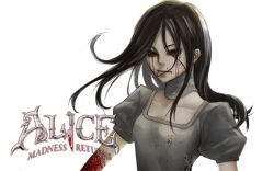  alice:_madness_returns alice_liddell_(american_mcgee&#039;s_alice) american_mcgee&#039;s_alice bad_id bad_pixiv_id blood copyright_name dress female genichikou knife photoshop_(medium) red_eyes solo 