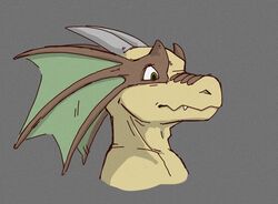  ambiguous_gender anthro bust_portrait cel_shading fangs frill_(anatomy) green_eyes grey_background horn katai lizard male_(lore) portrait reptile scales scalie scarneck_(character) shaded side_view simple_background solo teeth yellow_body yellow_scales 