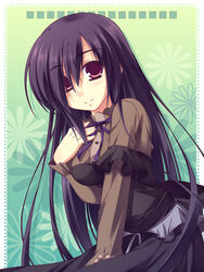  black_dress black_hair copyright_request dress female long_hair moriguchi_yuu purple_eyes solo 