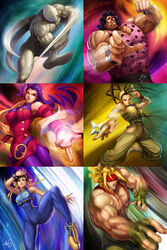  3boys 3girls alex_(street_fighter) chun-li commentary english_commentary hagoromo highres hugo_andore ibuki_(street_fighter) mask multiple_boys multiple_girls muscular ninja photoshop_(medium) rose_(street_fighter) shawl stanley_lau street_fighter twelve 