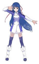  asasow bad_id bad_pixiv_id blue_hair boots cosplay female galaxy_angel karasuma_chitose long_hair ribbon scryed solo thighhighs very_long_hair zettai_ryouiki 