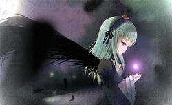  bad_id bad_pixiv_id dress female frills grey_hair hairband long_hair mizuki_miyu purple_eyes rozen_maiden solo suigintou wings 