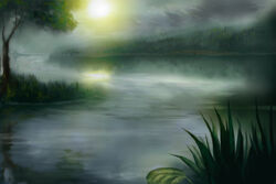  bad_id bad_pixiv_id cloud lake landscape moon nature no_humans original outdoors scenery water yammy_(cellblo) 