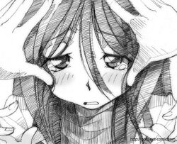  blush commentary_request female gofu greyscale hyakko monochrome sketch solo traditional_media tsubomiya_inori 