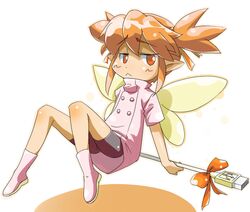  :&lt; bike_shorts ce-tan commentary eyebrows fairy female floating kakikukeko orange_hair os-tan red_eyes solo usb wand wings 