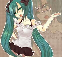  amase_(siki696) aqua_eyes aqua_hair commentary_request dress female hatsune_miku long_hair ribbon short_dress solo twintails vocaloid world_is_mine_(vocaloid) 