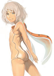  aqua_eyes ass copyright_request female flat_chest kichin_yarou no_lineart one-piece_swimsuit short_hair solo swimsuit white_hair 