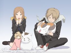  2boys artist_request female highres multiple_boys natsume_takashi natsume_yuujinchou nyanko-sensei scarf snowman taki_tooru tama_(natsume) 