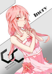  bare_shoulders blush breasts cat&#039;s_cradle commentary_request female guilty_crown hair_ornament hairclip highres long_hair looking_at_viewer pink_hair red_eyes small_breasts solo twintails yonoki yuzuriha_inori 